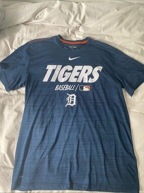 Nike Blue Tigers Baseball Tee with White Logo